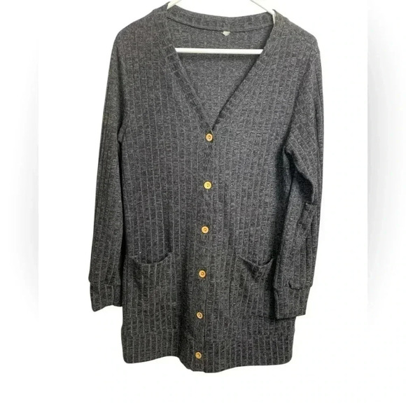 Classic Long Cardigan w  Buttons Pockets Medium Weight Stretchy - Picture 1 of 6